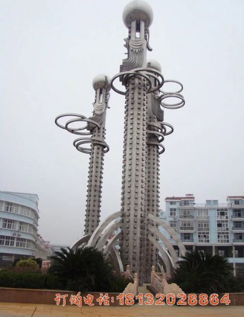 城市大型不锈钢龙柱雕塑